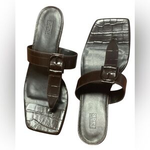 NORDSTROM RACK RKISABEL-PU KITTEN HEEL SANDAL WOMEN BROWN CAFFE CROCO SIZE 7.5 M